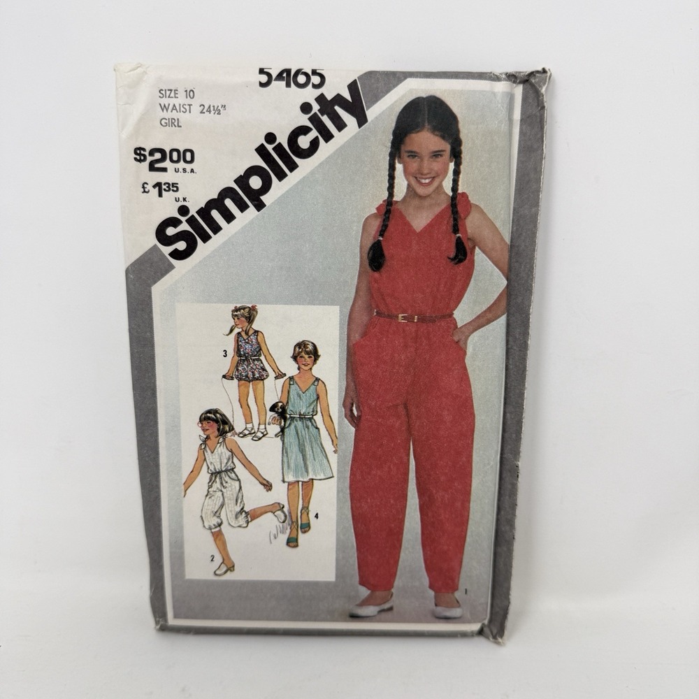 Simplicity 5465 VTG Girls Pullover Dress Jumpsuit & Romper Sz 10 Pattern UC FF